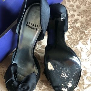 Stuart Weitzman Peek a Boo Satin Bow Pumps